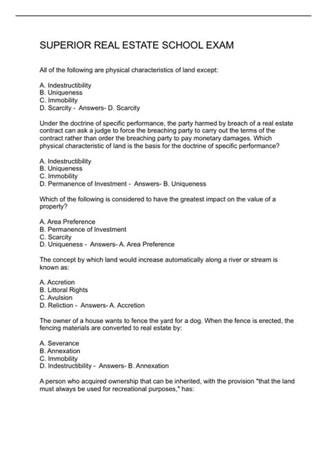 SUPERIOR REAL ESTATE SCHOOL EXAM Q&A 2025 - SUPERIOR REAL ESTATE SCHOOL ...