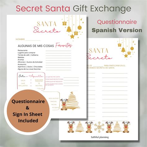 Spanish Secret Santa Questionnaire, Christmas Gift Exchange (digital ...