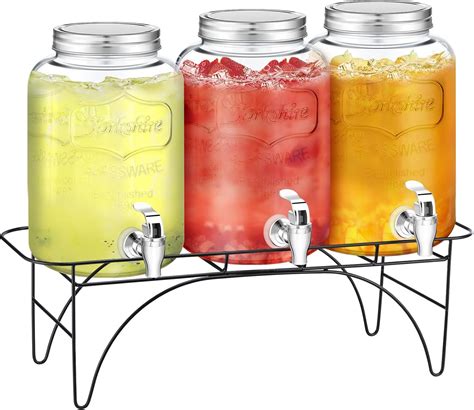 Amazon.com | Mifoci Glass Drink Dispenser with Stand Set of 3, 2 Gallon ...