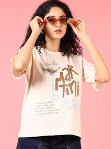 V-MART Printed Women Round Neck White T-Shirt - Buy V-MART Printed ...