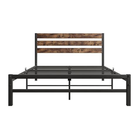 GZMR Full Size Platform Bed Frame Black and Brown Full Metal Bed Frame ...