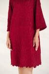 Buy Red Cotton Satin Plain Round High Neck Picturesque Smocked Dress ...