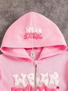SHEIN Wildeya Tween Girl Streetwear Hooded Zip-Up Sweatshirt, Thermal ...