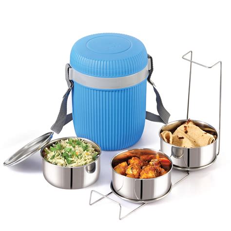 Buy CELLO Wow Insulated Lunch Box | 3 Stainless Steel Containers, Blue ...
