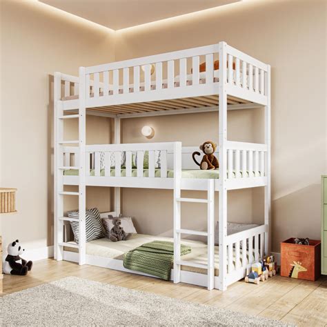 Triple Bed Bunk Beds, 3ft Triple Bunk Loft Bed, Sleeper Bunk Bed for ...