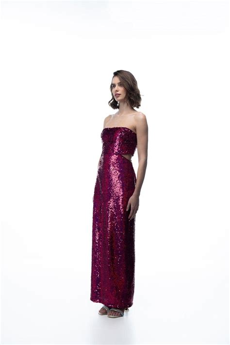 PINK SEQUIN STRAPLESS DRESS WITH CUTOUTS – Sotbella