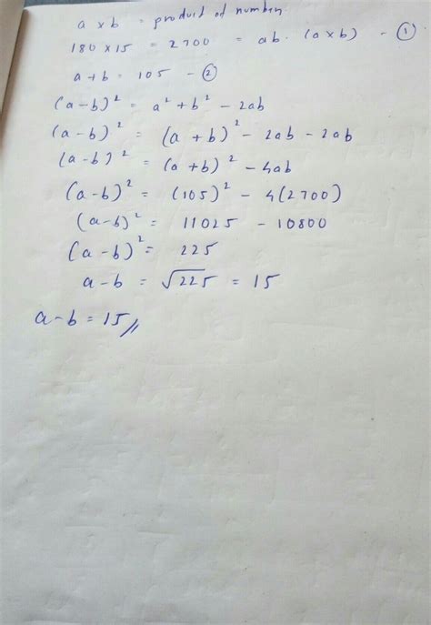 if lcm of two numbers is 180 ,hcf is 15 and sum of them is 105 ,what is ...