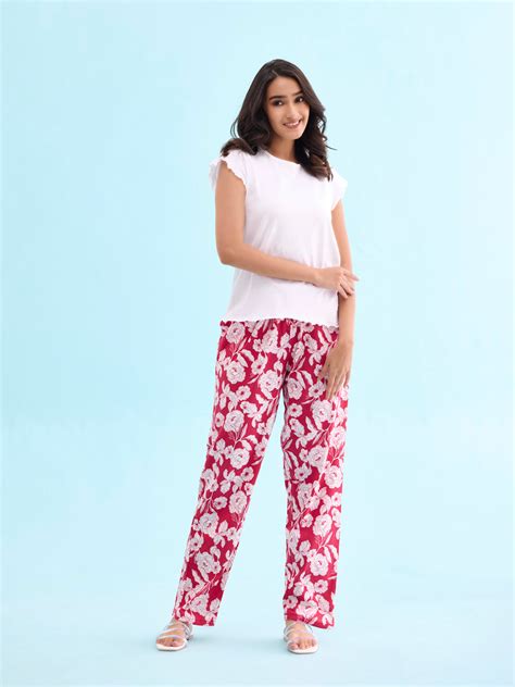 Red Cotton Knit Printed Lounge Pants – Go Colors India