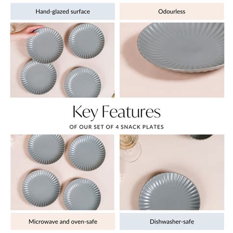 Set Of 4 Solid Grey Scallop Snack Plates 8 Inch Online - Premium Snack ...