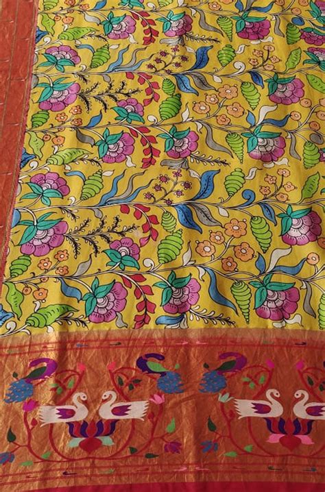 Shop the Stunning Yellow Pen Kalamkari Paithani Silk Dupatta
