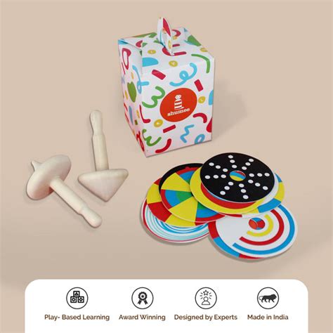 Wooden Spinning Tops With 12 Patterned Disc | Shumee