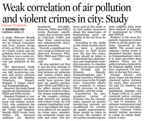 Weak correlation of air pollution and violent crimes in city: Study | CAG
