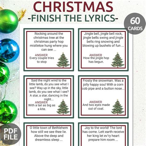 Christmas carol finish the lyric game christmas song game printable ...