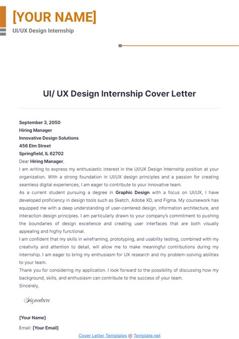 Free UI/UX Design Internship Cover Letter Template to Edit Online
