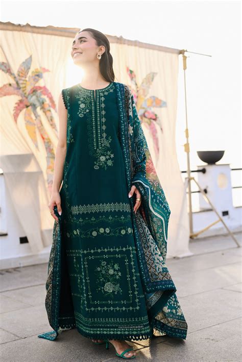 EMERALD GREEN LUXURY EMBROIDERED LAWN (NEL-26603) LUXURY LAWN x EID 20 ...