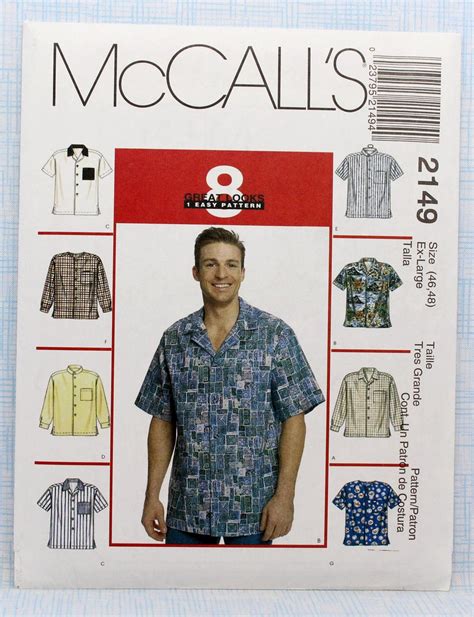 Mccall's Sewing Pattern 2149, Men's Front Button Shirts With Neckline ...