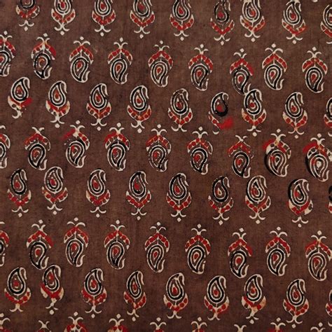 Pure Cotton Ajrak Brown Dyed With Tiny Kairi Hand Block Print Fabric ...