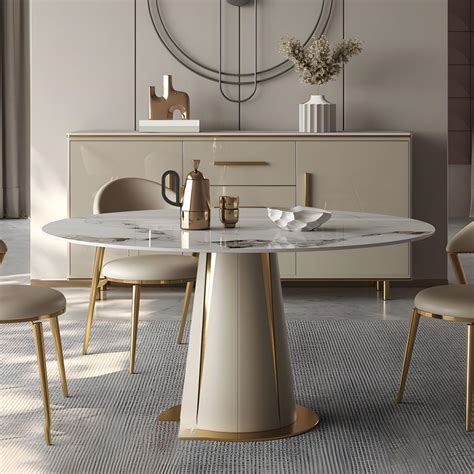 Vandana Interiors Modern 51" Stone Round Dining Table for Dining Room ...
