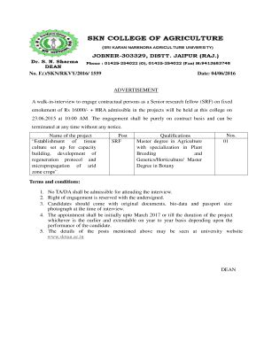 Fillable Online sknau ac ADVERTISEMENT Name of the project Post ...