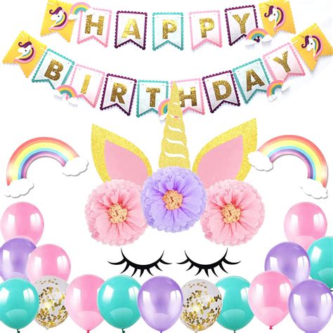 Buy Unicorn Birthday Decorations Supplies Kit for Girls, Hombae Unicorn ...