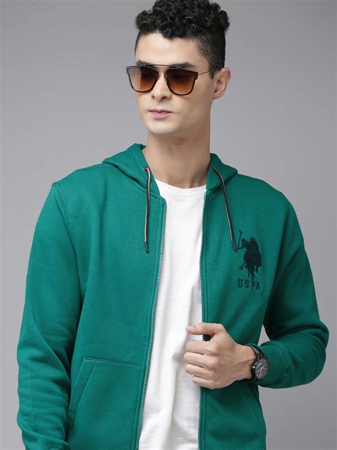 Buy U S Polo Assn Men Green Hooded Front Open Long Sleeves Sweatshirt ...
