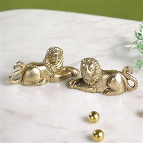 CraftVatika Brass Lion Pair Statue Decoration Showpiece Figurine ...