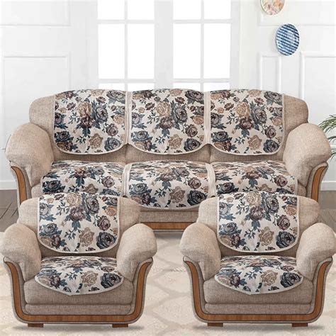 Cloth Fusion Floral Sofa Cover Set of 5 Seater | Velvet Sofa Cover 3 ...