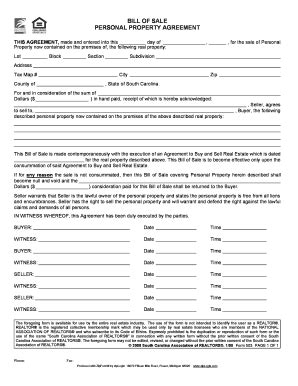Bill Of Sale Personal Property Agreement - South Carolina Home ...
