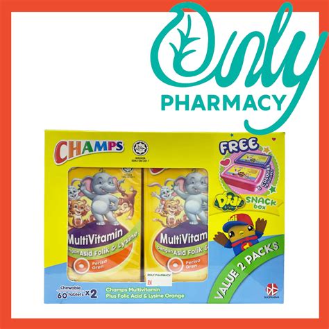 Champs Multivitamin Folic Acid with Lysine Chewable (Orange Flavour) 60s or 2x60s **FREE GIFT ...