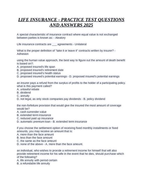 Free Life Insurance Practice Test 的图像结果