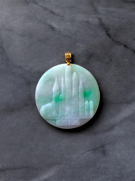 Iconic Skyline of Hong Kong Burmese A-Jade Pendant (with 18K Yellow Gold) For Sale at 1stDibs ...