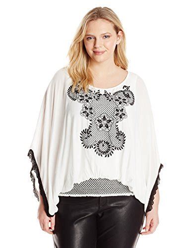Democracy Women's Plus-Size Smocked Peasant Blouse with Embroidered ...