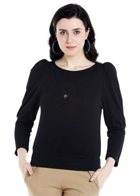 Get Bishop Sleeves Black Solid Top at ₹ 665 | LBB Shop
