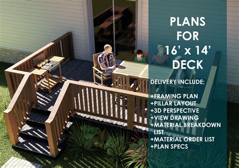 Deck Plans / Drawing Set - 16'x14 Deck Drawings / Deck Blueprints / DIY ...
