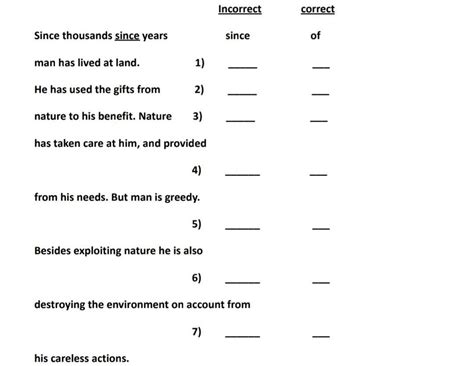 Read the paragraph. There is one error in each line; write the ...