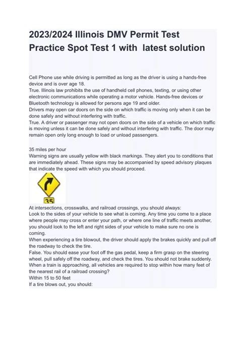 Illinois DMV Permit Test Practice Spot Test 1 with latest solution ...
