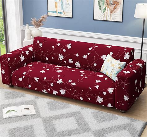 Lukzer 3 Seater Maroon Flower Universal Sofa Cover | 360° Fully Covered ...