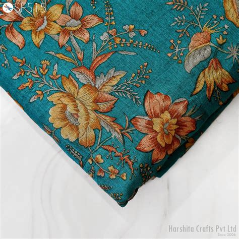 Rama Green Pure Printed Tussar Silk Fabric by yard Indian Printed Raw ...