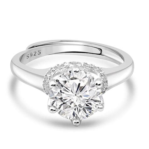 Moissanite 2 Carat Diamond Classic 925 Pure Silver Engagement Ring for ...