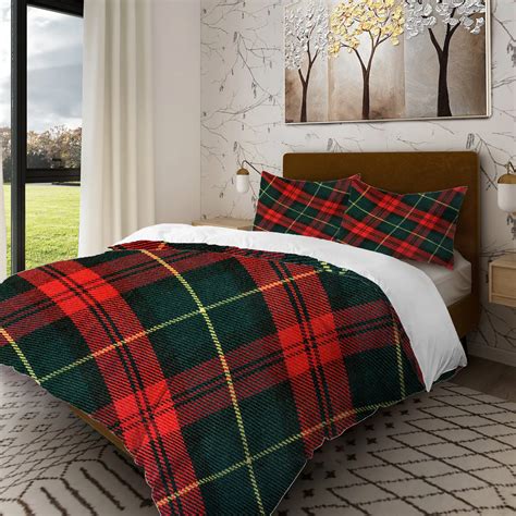 Batmerry Red Scottish Plaid Twin Size 3 Pieces Bedding Comforter Sets ...
