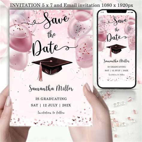 Save the Date Graduation Pink Template, Printable Graduation Date ...