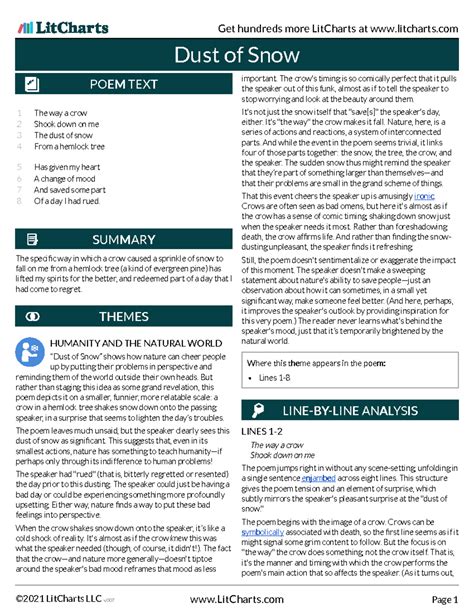 LitCharts Study Guide: "Dust of Snow" Analysis and Themes - Studocu