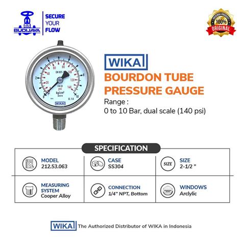 WIKA PRESSURE GAUGE 213.53.063, 2.5 inch, 1/4" NPT bottom connection ...