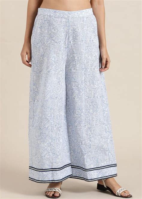 Get Blue Handblock Print Palazzo at ₹ 1199 | LBB Shop