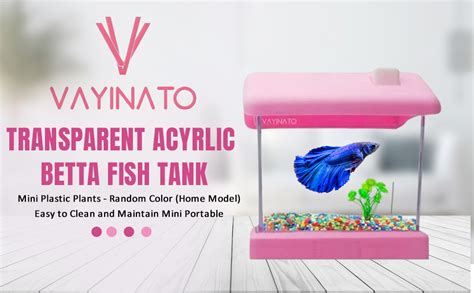 VAYINATO® Transparent Acyrlic Betta Fish Tank with Mini Plastic Plants ...