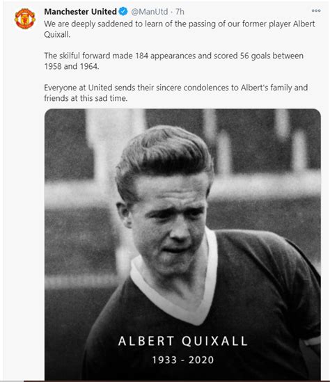 Former Manchester United striker Albert Quixall passes away at 87