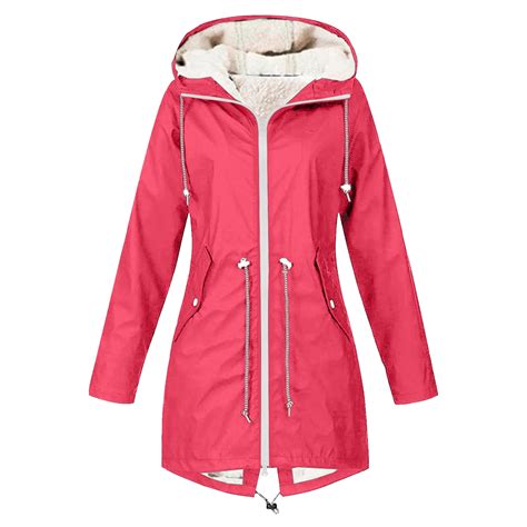 qolati Rain Jacket for Women Lightweight Fleece Lined Long Hooded ...