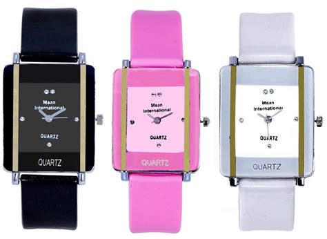 Maan International Analogue Black and White and Pink Dial Women's Watch ...