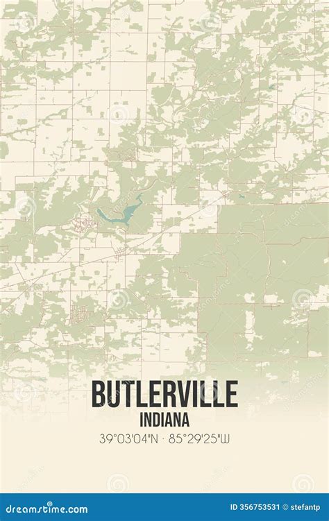 Retro US Map Of Butlerville, Indiana. Vintage Street Map. Royalty-Free Stock Photography ...