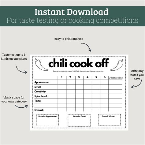 Free Printable Chili Cook Off Scorecards | FREE Printable HQ